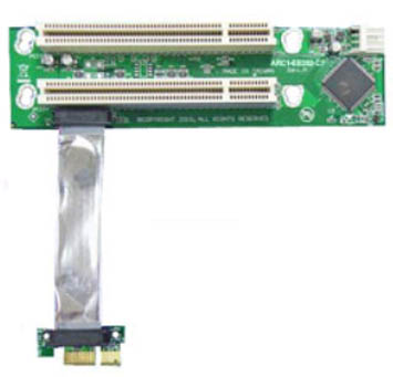 1-slot PCIe x1(or mPCIe) male to dual PCI-32 female slot, bridge-based active riser card with 7cm fl