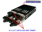 Hot-Swap 4 x 2.5 HD internal backplane SATA to SATA interface taking 1 x 5.25 bay