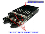 Hot-Swap 4 x 2.5” HD internal backplane SATA to SATA interface taking 1 x 5.25” bay